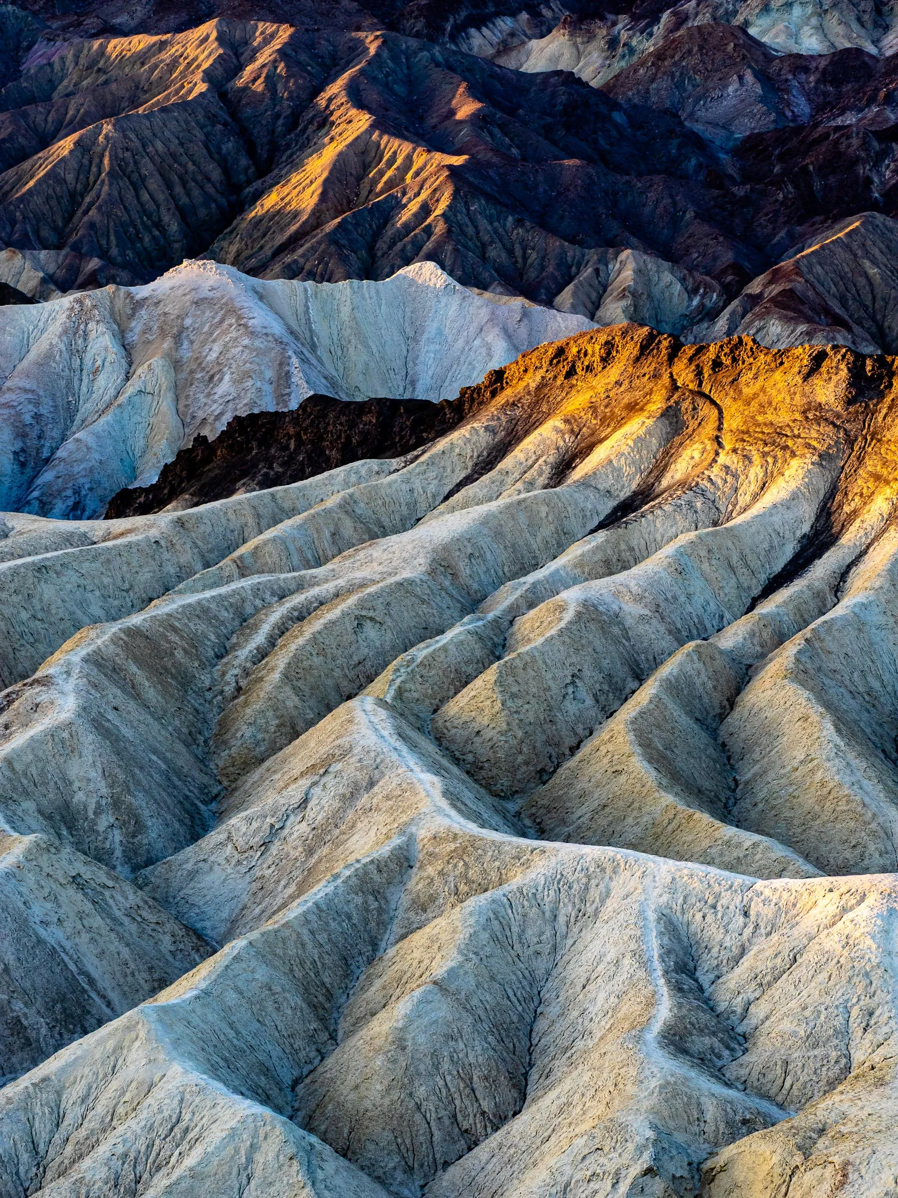 Badlands ridges at Zabriskie Point, lit from the side