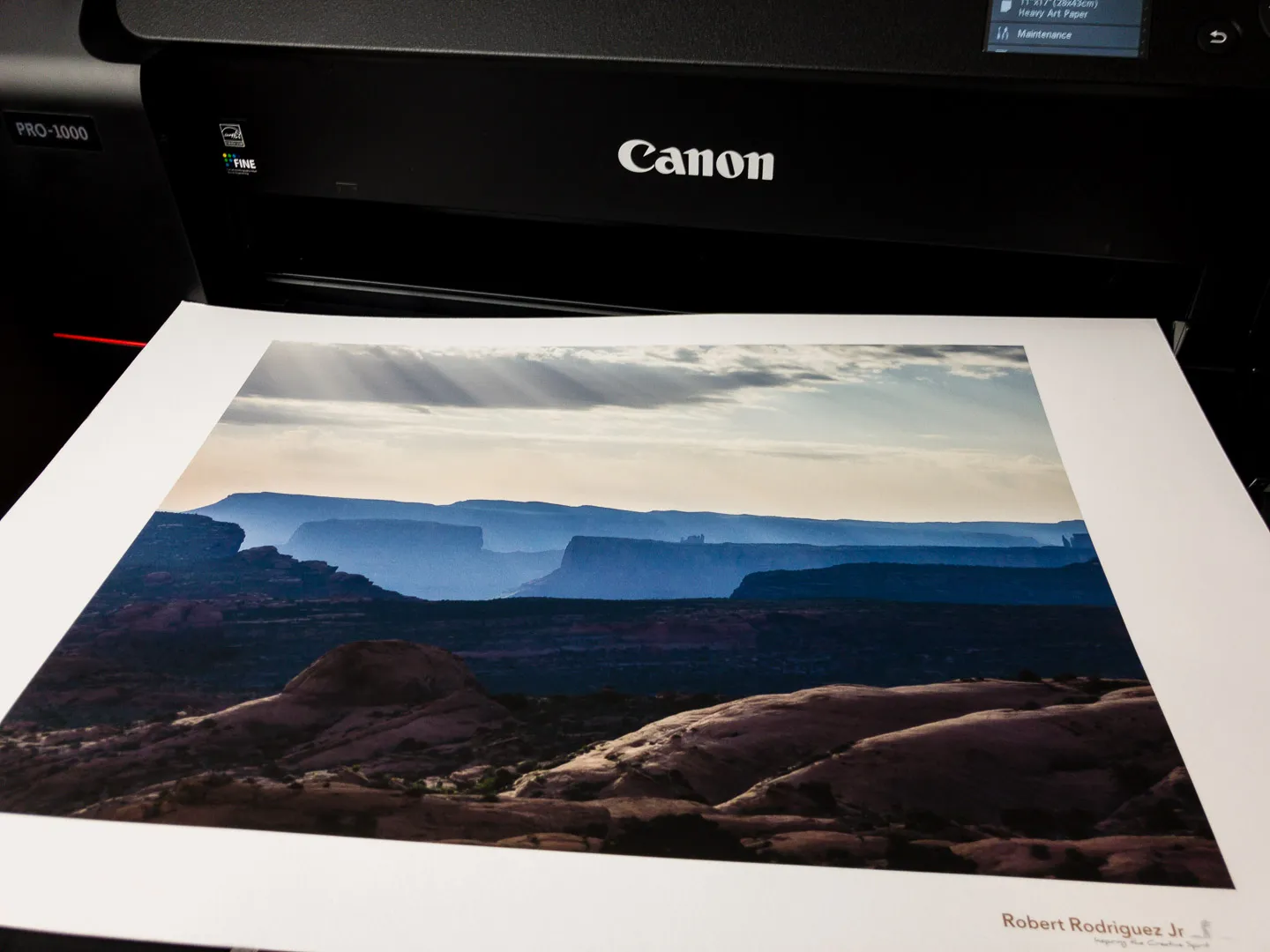 A finished print coming off the Canon printer